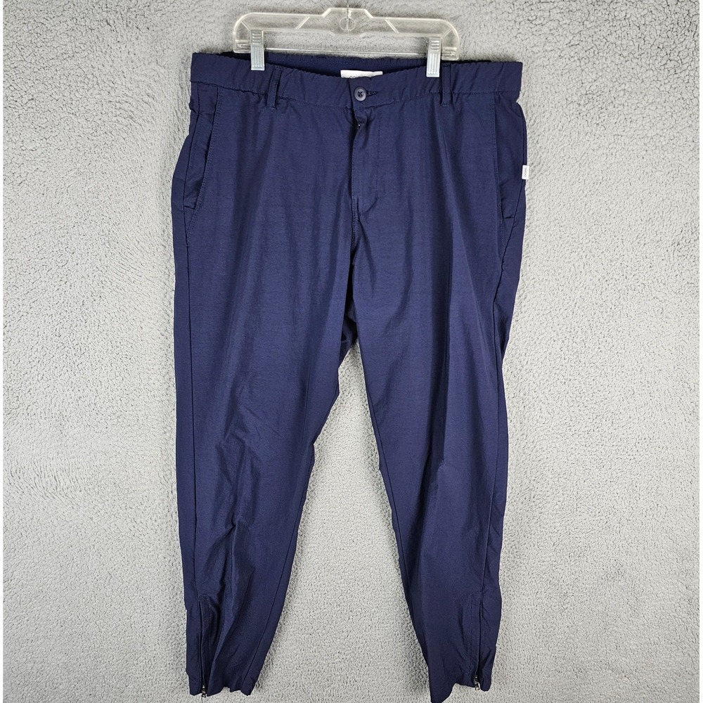 Onia Jogger Pants Mens 36 Navy Nylon Stretch Tapered Elastic Waistband Ankle Zip